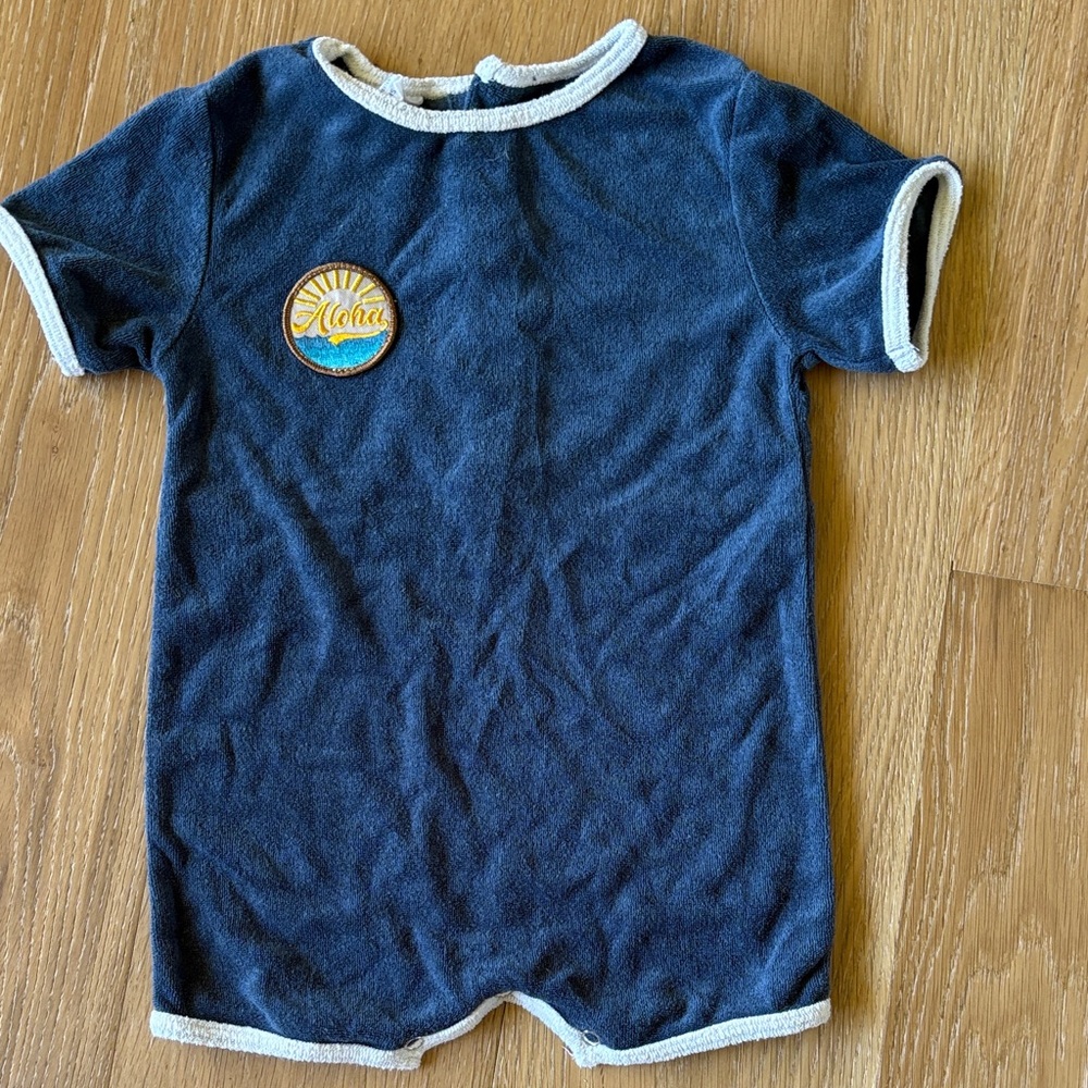 Cotton terry blue Aloha onesie